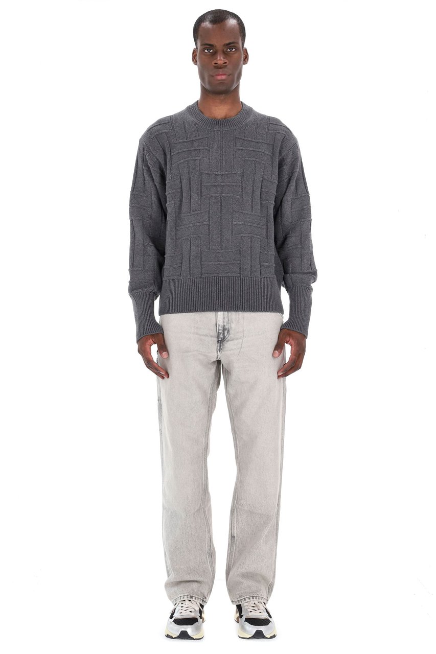 Kenzo Cropped Fit Weave Wool Crewneck Sweater Grijs