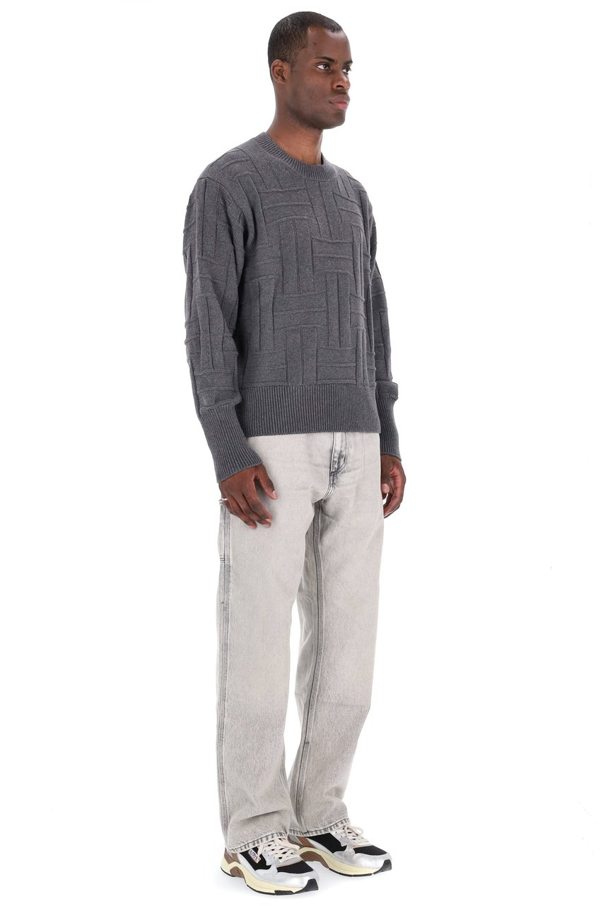 Kenzo Cropped Fit Weave Wool Crewneck Sweater Grijs