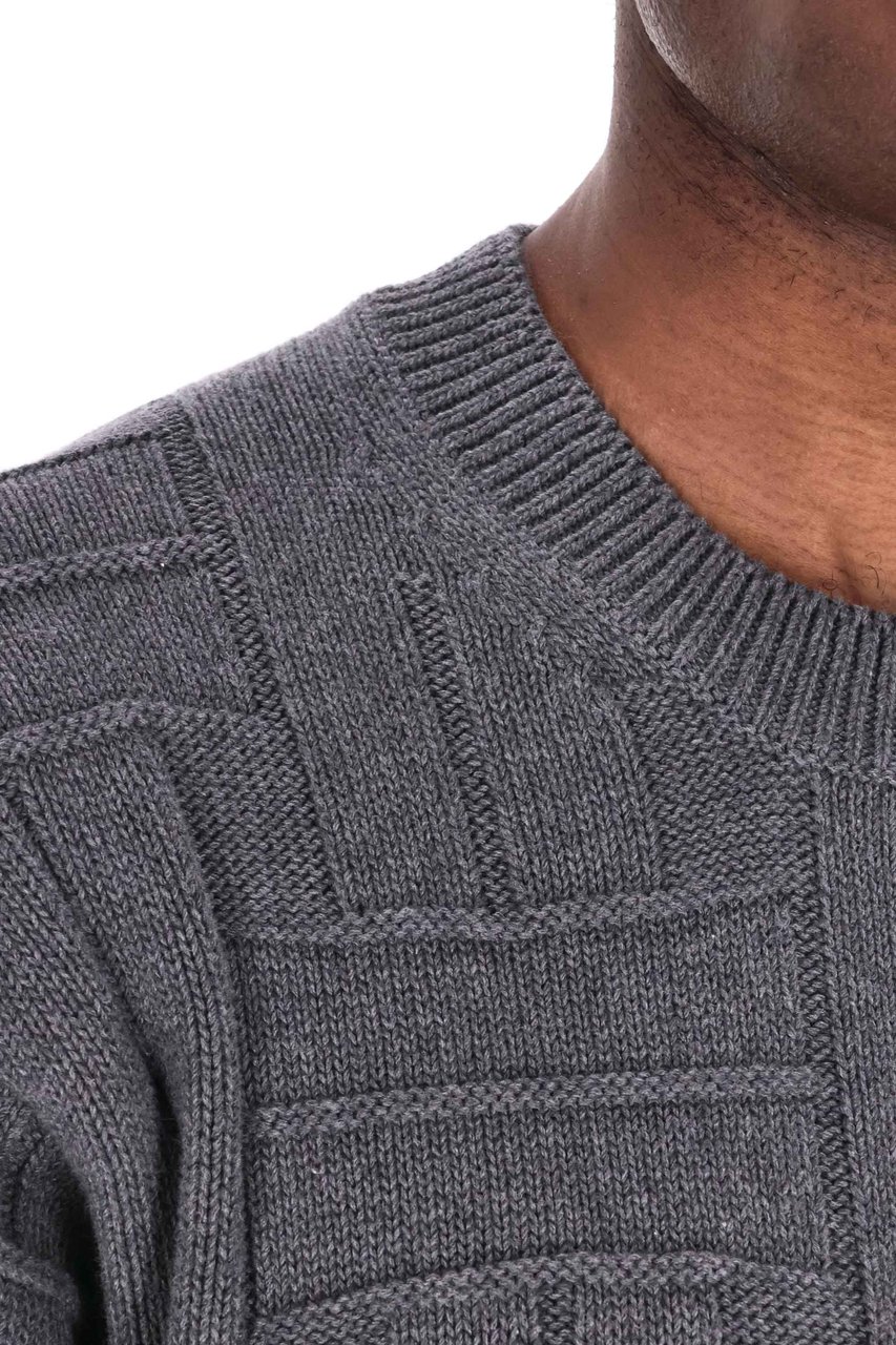 Kenzo Cropped Fit Weave Wool Crewneck Sweater Grijs
