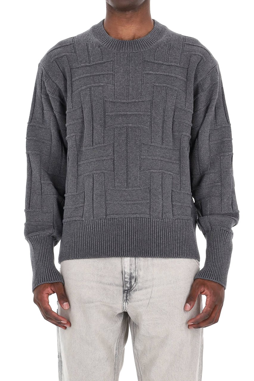 Kenzo Cropped Fit Weave Wool Crewneck Sweater Grijs