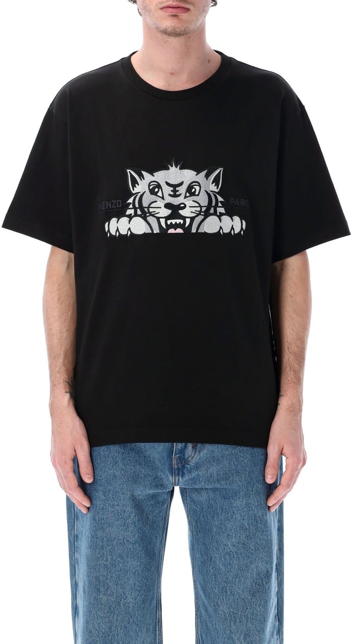 Kenzo Gots Happy Tiger Embroidered Overs Nero Zwart
