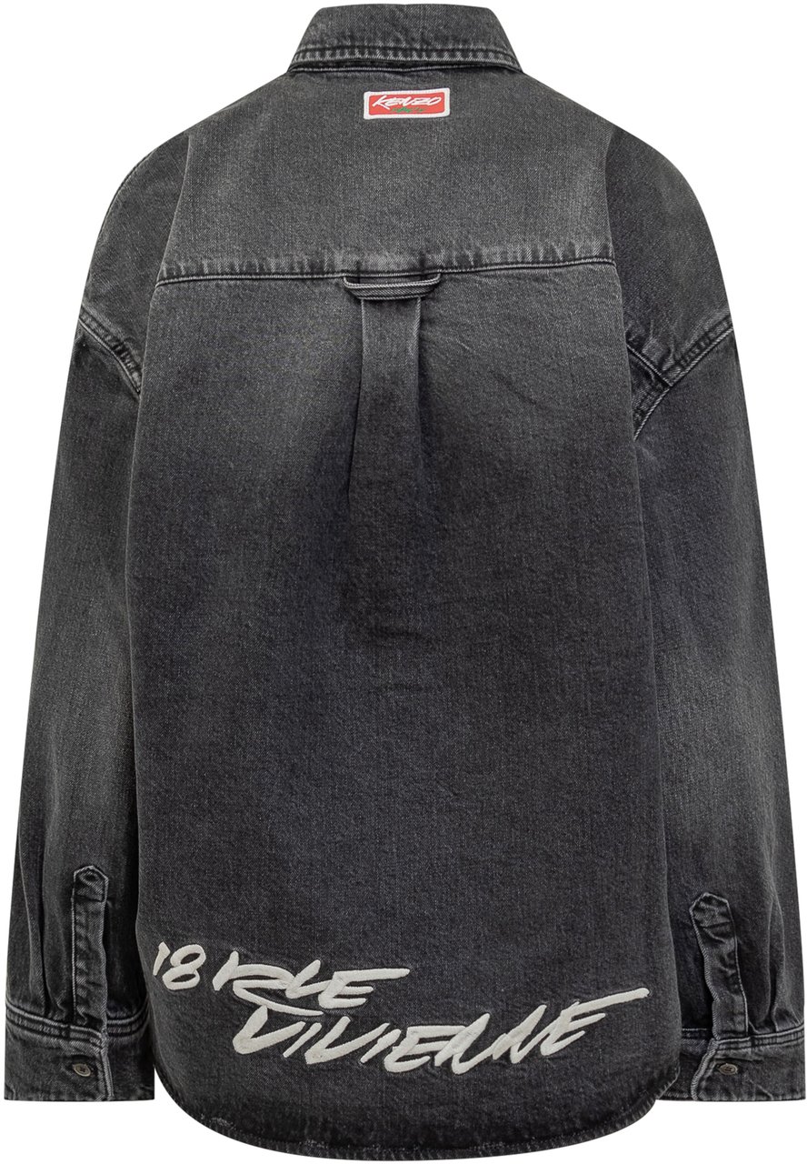 Kenzo Kenzo Camicia Nera in Denim con Ricamo Floreale Zwart