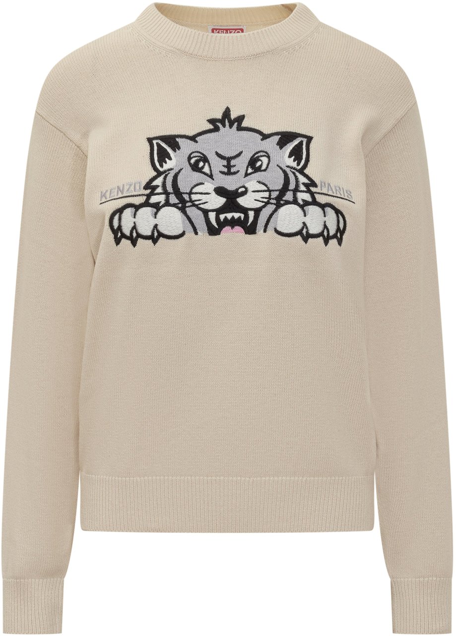 Kenzo Kenzo Maglione Beige con Ricamo Tigre Wit