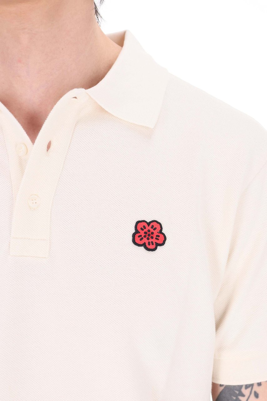 Kenzo Slim Boke Flower Cotton Piquet Polo Shirt Neutraal