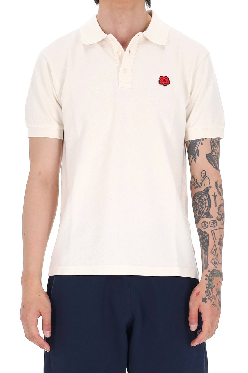 Kenzo Slim Boke Flower Cotton Piquet Polo Shirt Neutraal