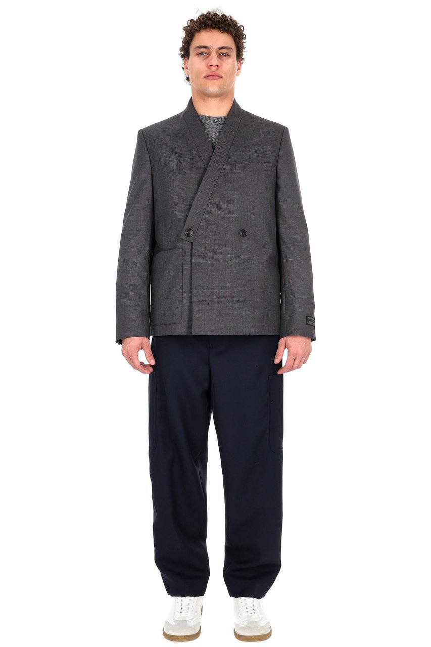 Kenzo Virgin Wool Kimono Jacket Grijs