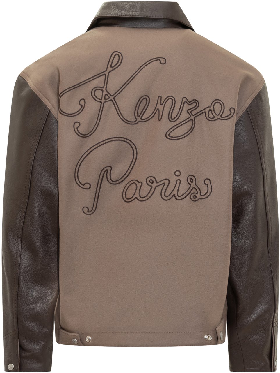 Kenzo Giacca Bomber Bicolore in Pelle e Tessuto Uomo Taupe