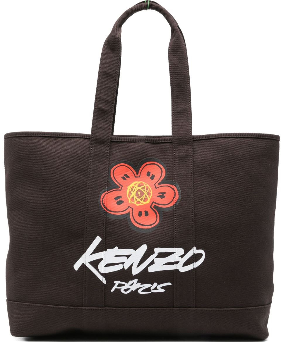 Kenzo Spacious Dark Brown Cotton Canvas Tote Zwart