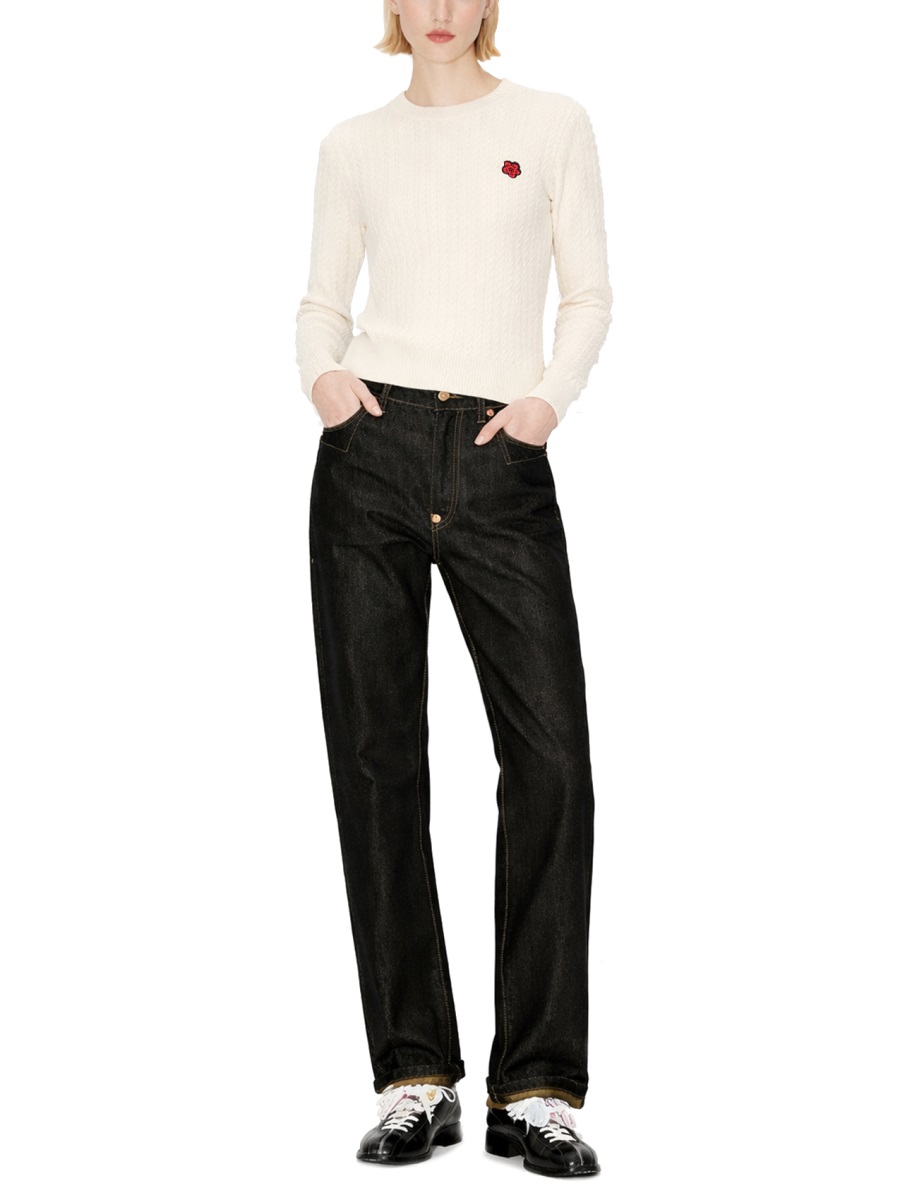 Kenzo Boke Flower Textured Cable Knit Sweater Neutraal