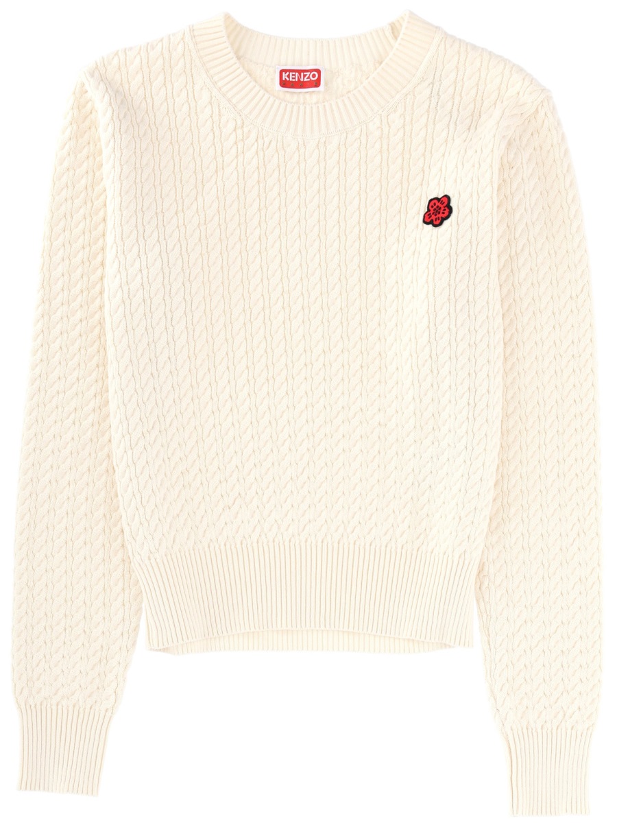 Kenzo Boke Flower Textured Cable Knit Sweater Neutraal