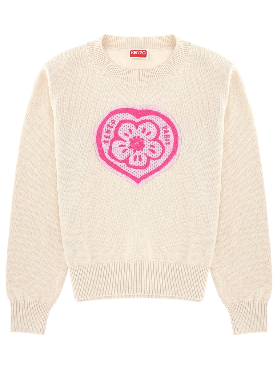 Kenzo Boke Heart Floral Knit Sweater Neutraal