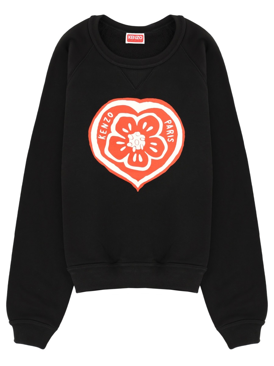 Kenzo Boke Heart Black Floral Hoodie Sweatshirt Zwart
