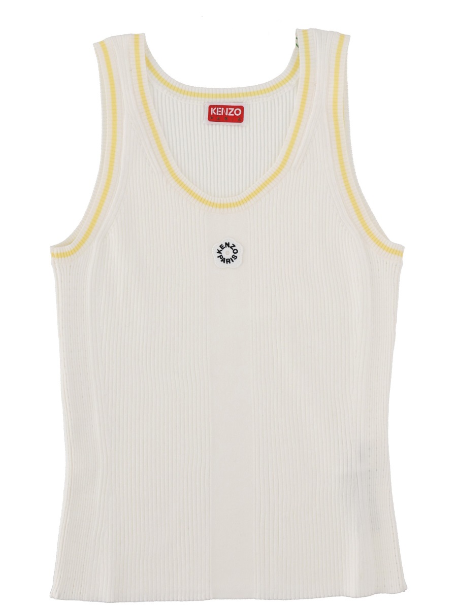 Kenzo Boke Flower Ribbed Viscose Tank Top Wit
