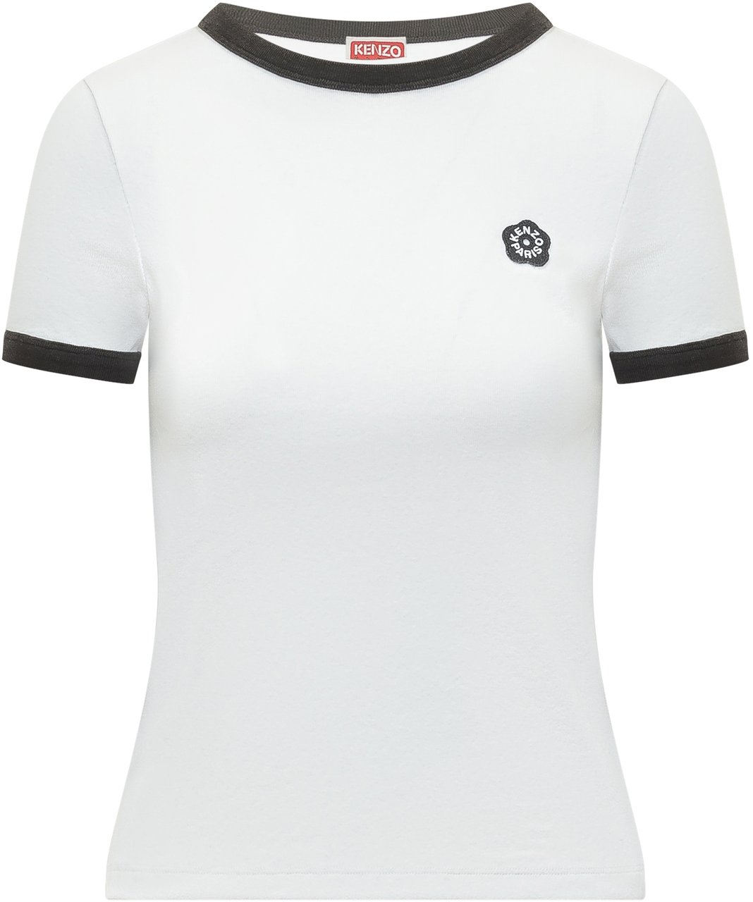 Kenzo T-shirt Fitted a Costine con Logo Ricamato Wit