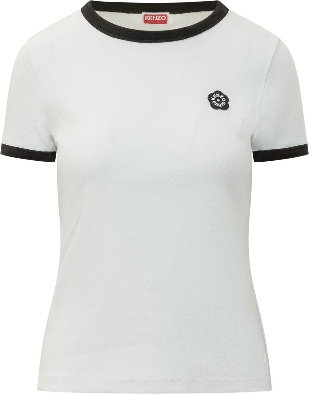 Kenzo T-shirt Aderente con Bordi a Contrasto e Logo Wit