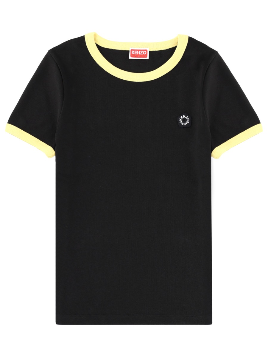 Kenzo Boke Flower 2.0 Yellow Trim Cotton T-Shirt Zwart