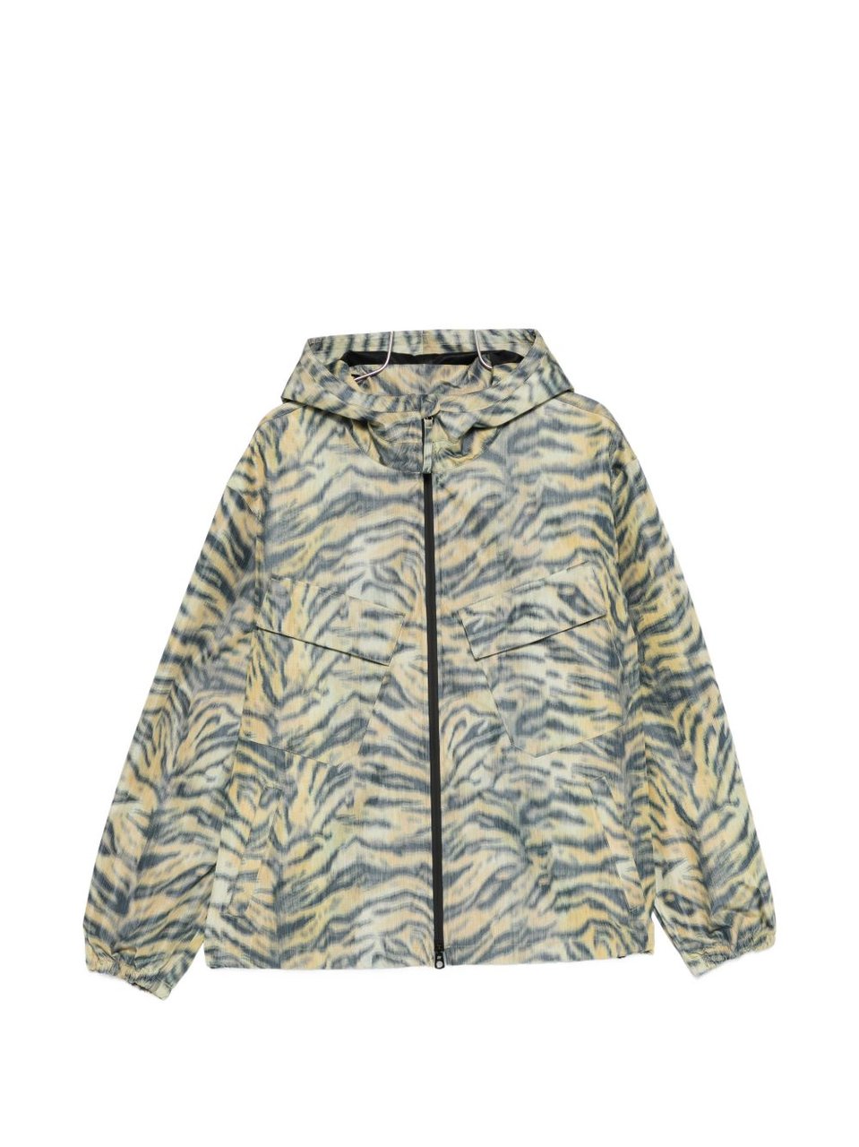 Kenzo Tiger Stripe Hooded Jacket With Flap Pockets Grijs