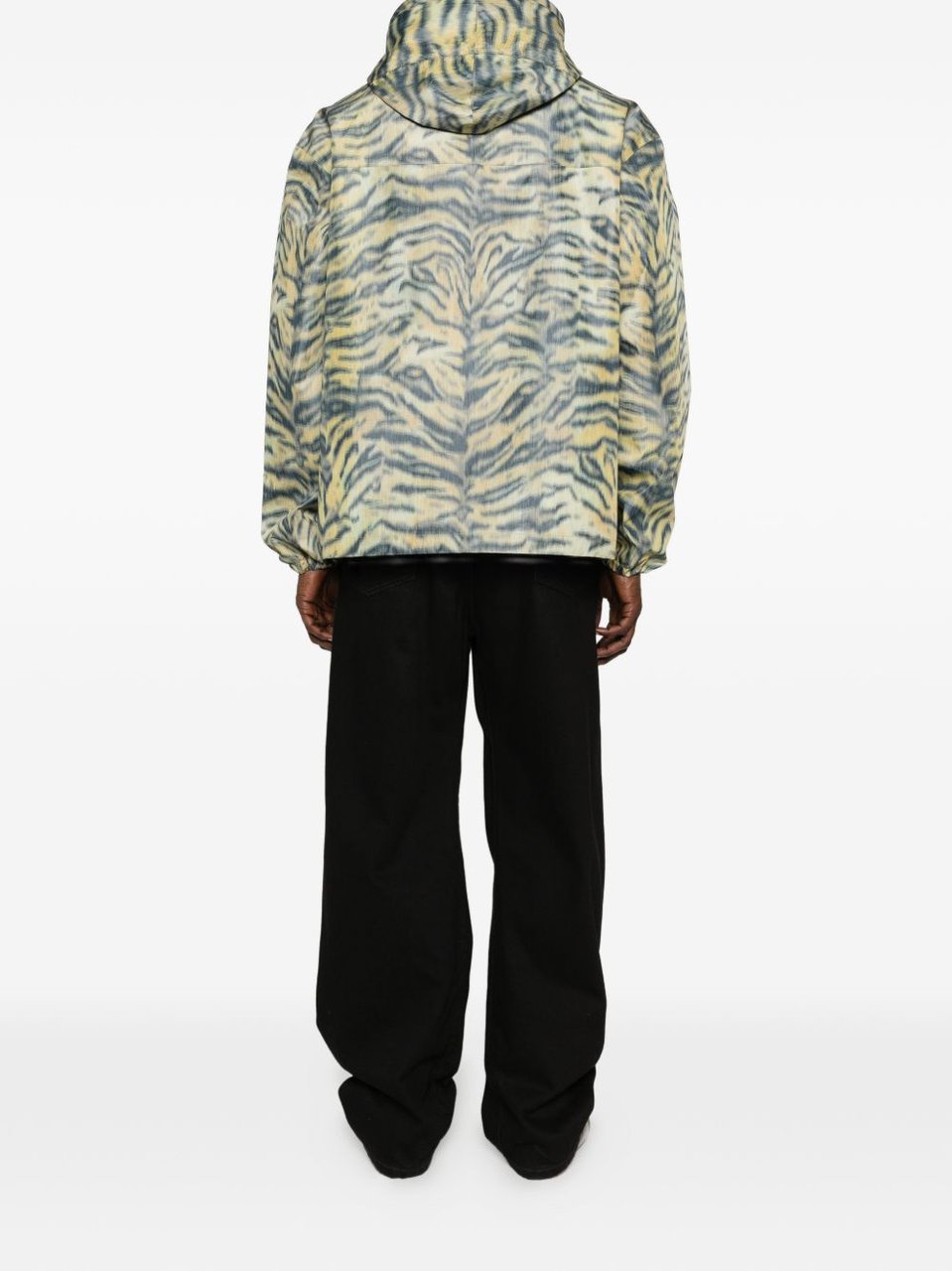 Kenzo Tiger Stripe Hooded Jacket With Flap Pockets Grijs