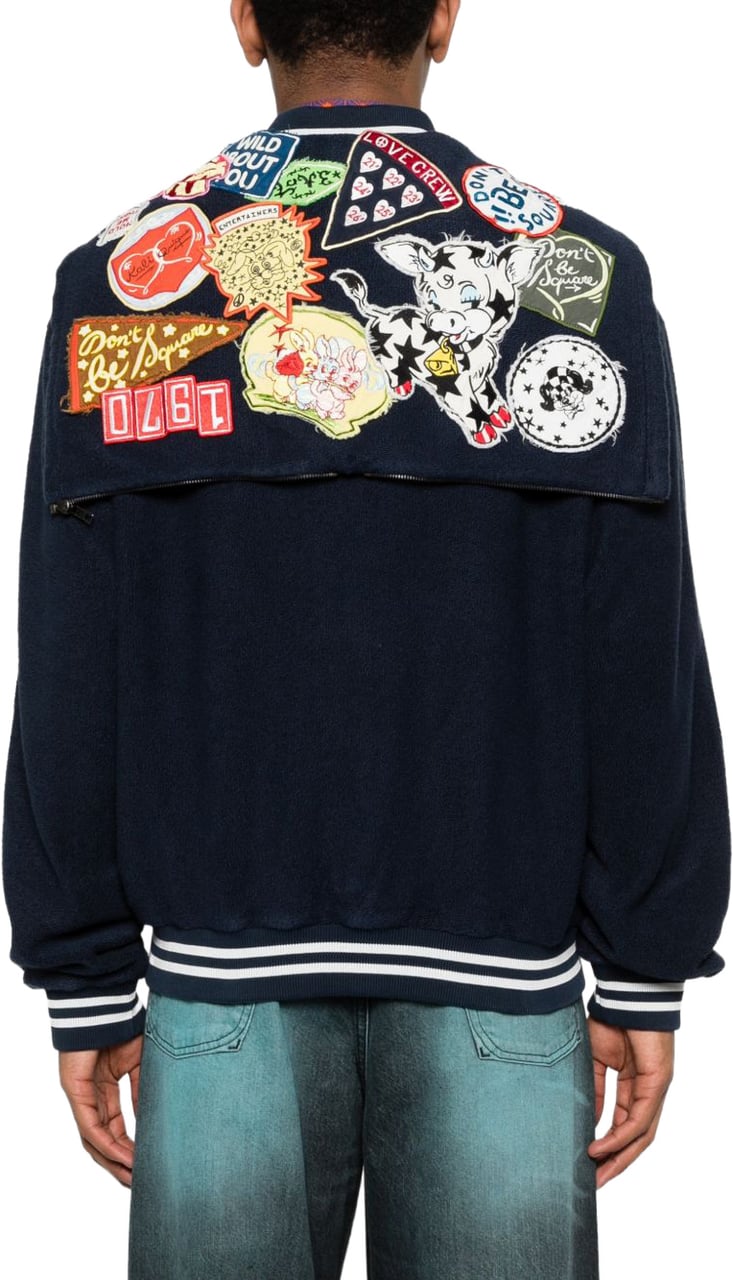 Kenzo Deep Blue Silk and Nylon Zip-Up Jacket Blauw
