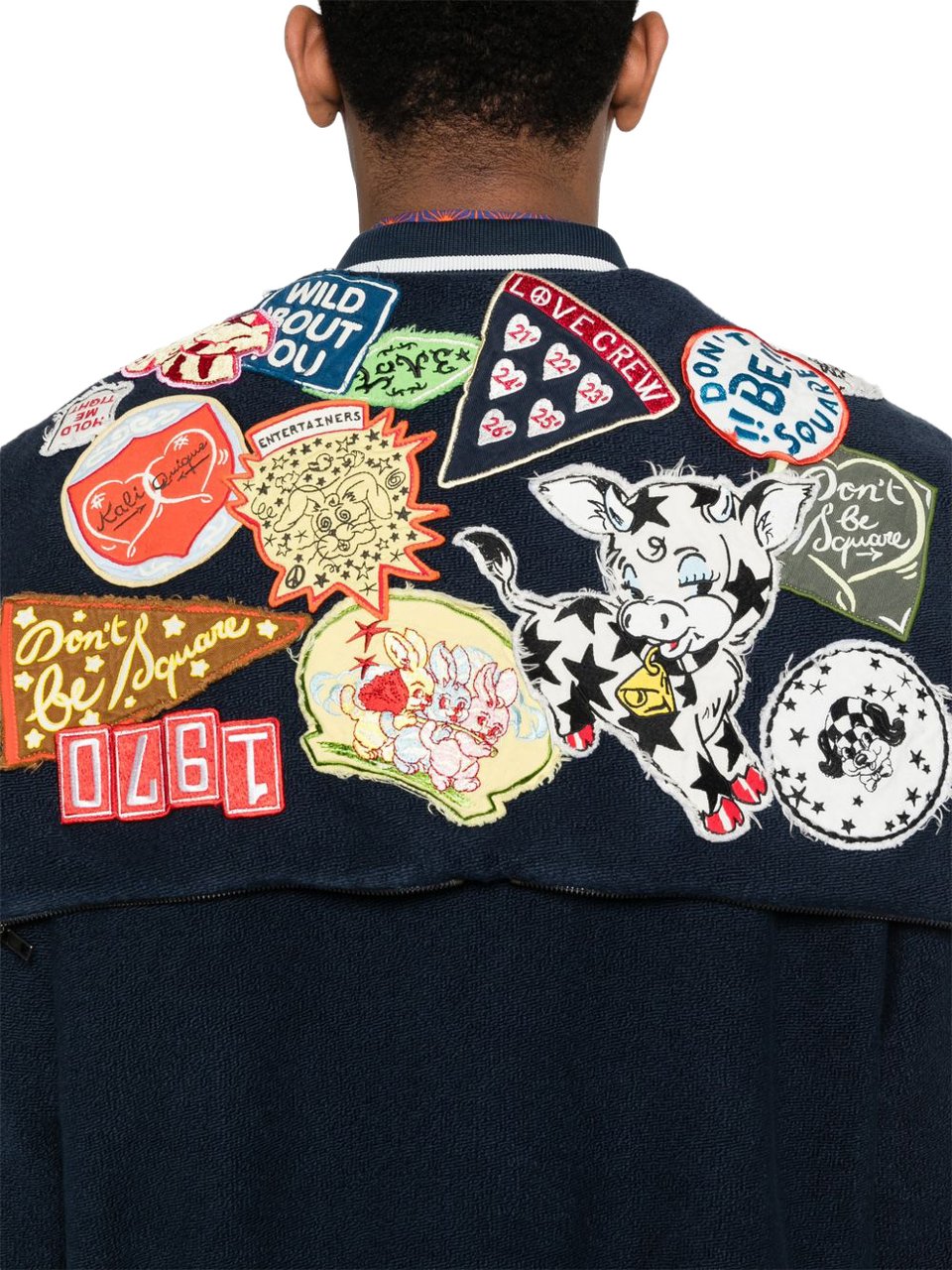 Kenzo Deep Blue Silk and Nylon Zip-Up Jacket Blauw