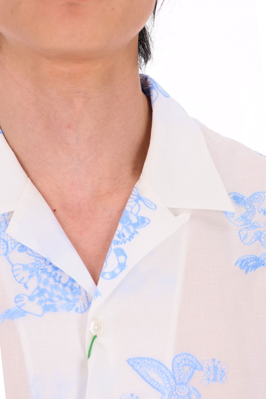 Kenzo Short-Sleeve Camp Collar Shirt In White Silk-Nylon Blend Wit