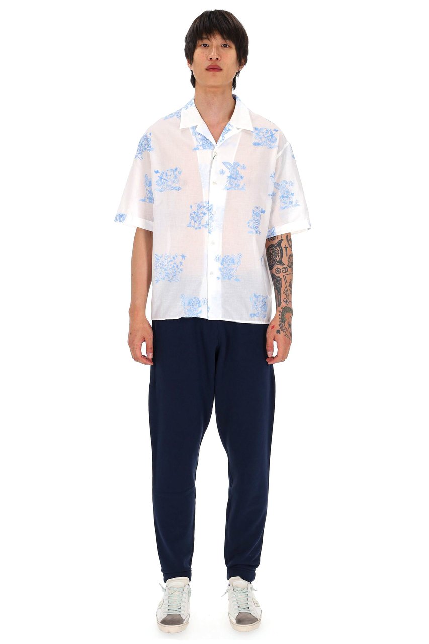 Kenzo Short-Sleeve Camp Collar Shirt In White Silk-Nylon Blend Wit