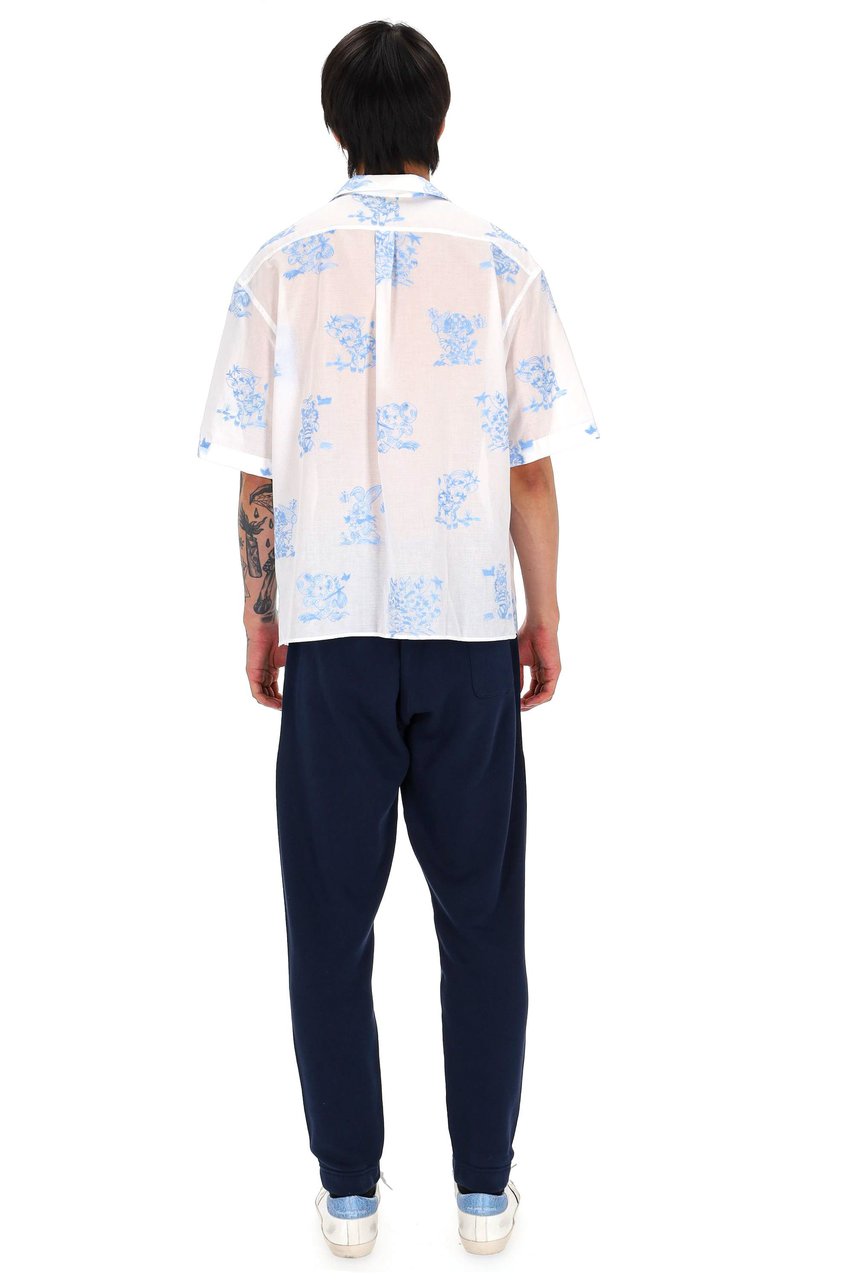Kenzo Short-Sleeve Camp Collar Shirt In White Silk-Nylon Blend Wit