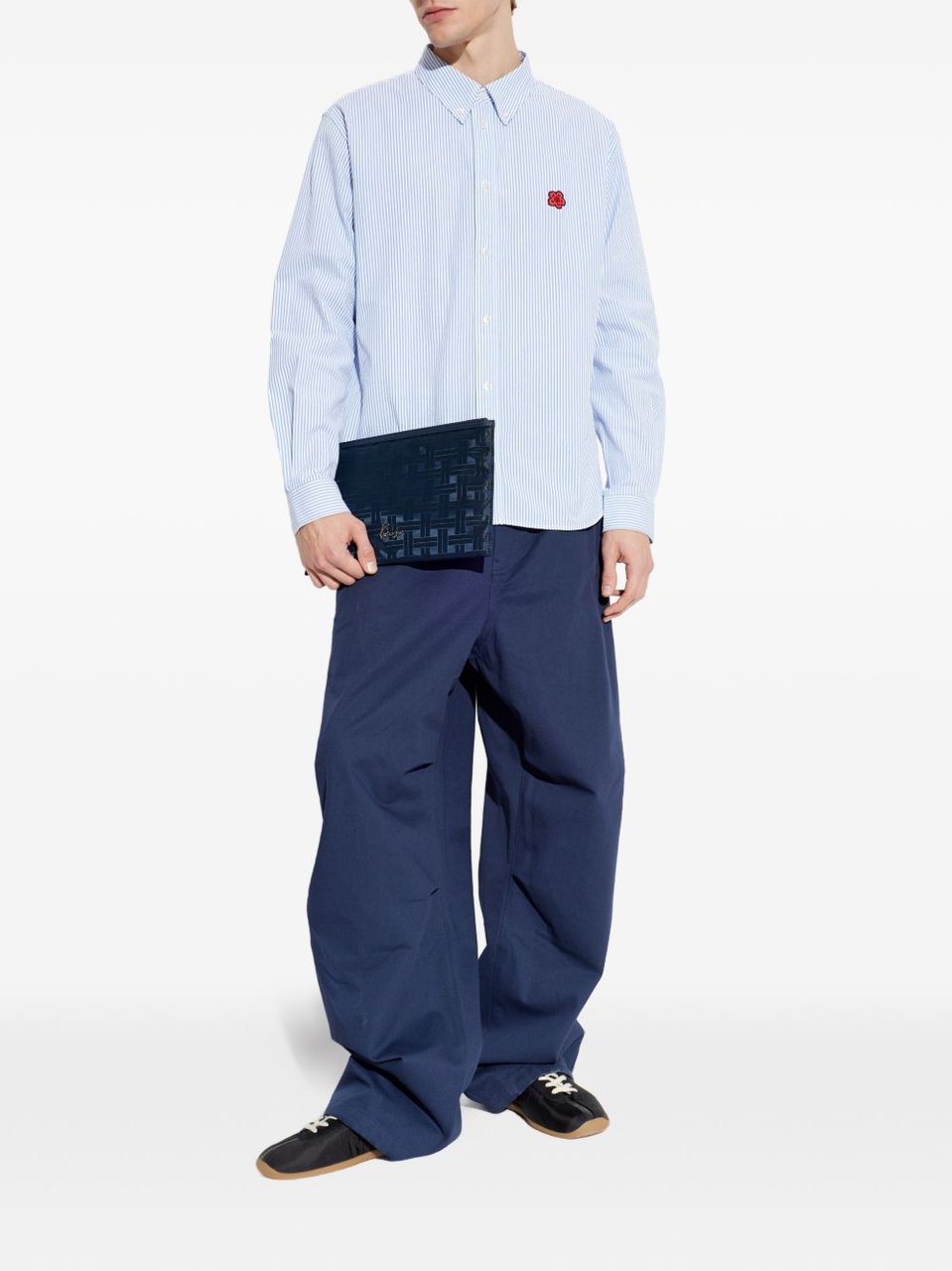 Kenzo Light Blue Vertical Pinstripe Relaxed Shirt Blauw