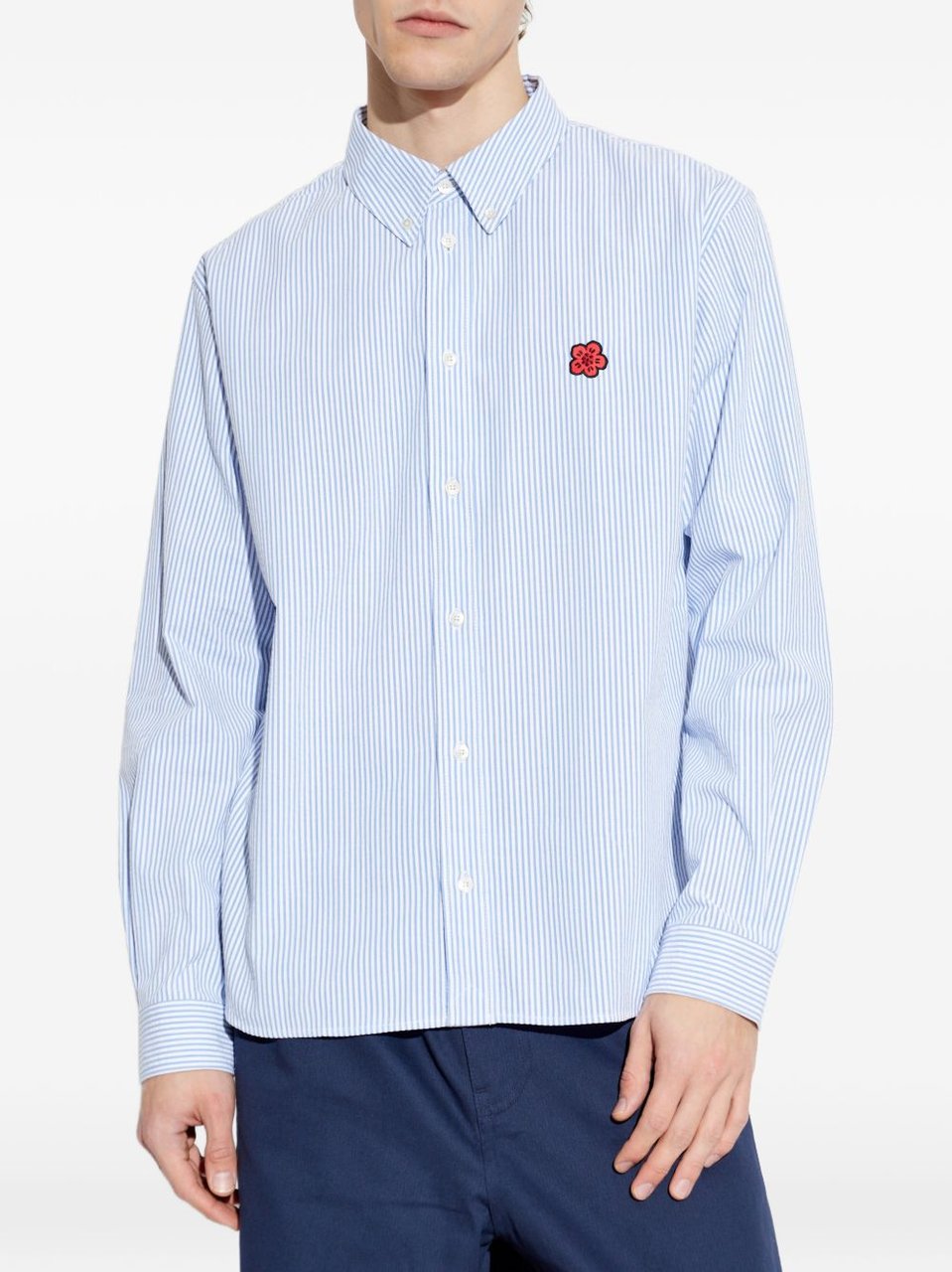 Kenzo Light Blue Vertical Pinstripe Relaxed Shirt Blauw