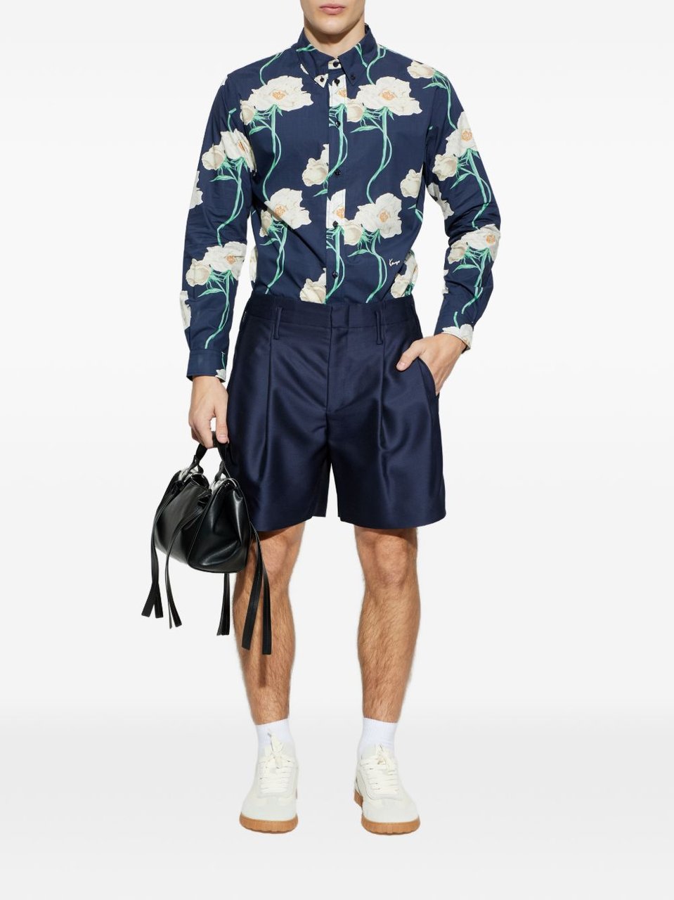 Kenzo Floral Print Button-Down Shirt With Silk Blauw