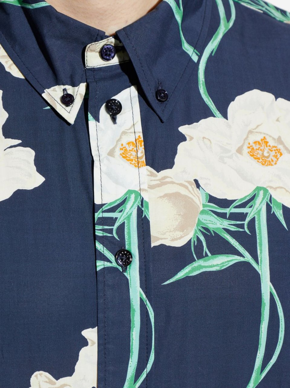 Kenzo Floral Print Button-Down Shirt With Silk Blauw