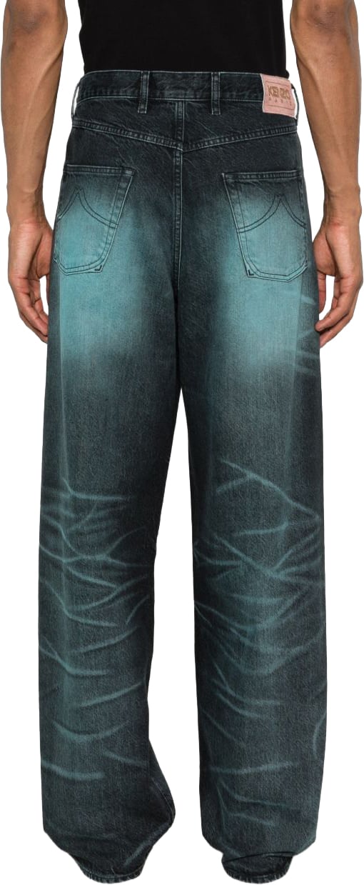 Kenzo Faded Wash Wide-Leg Trousers Blauw