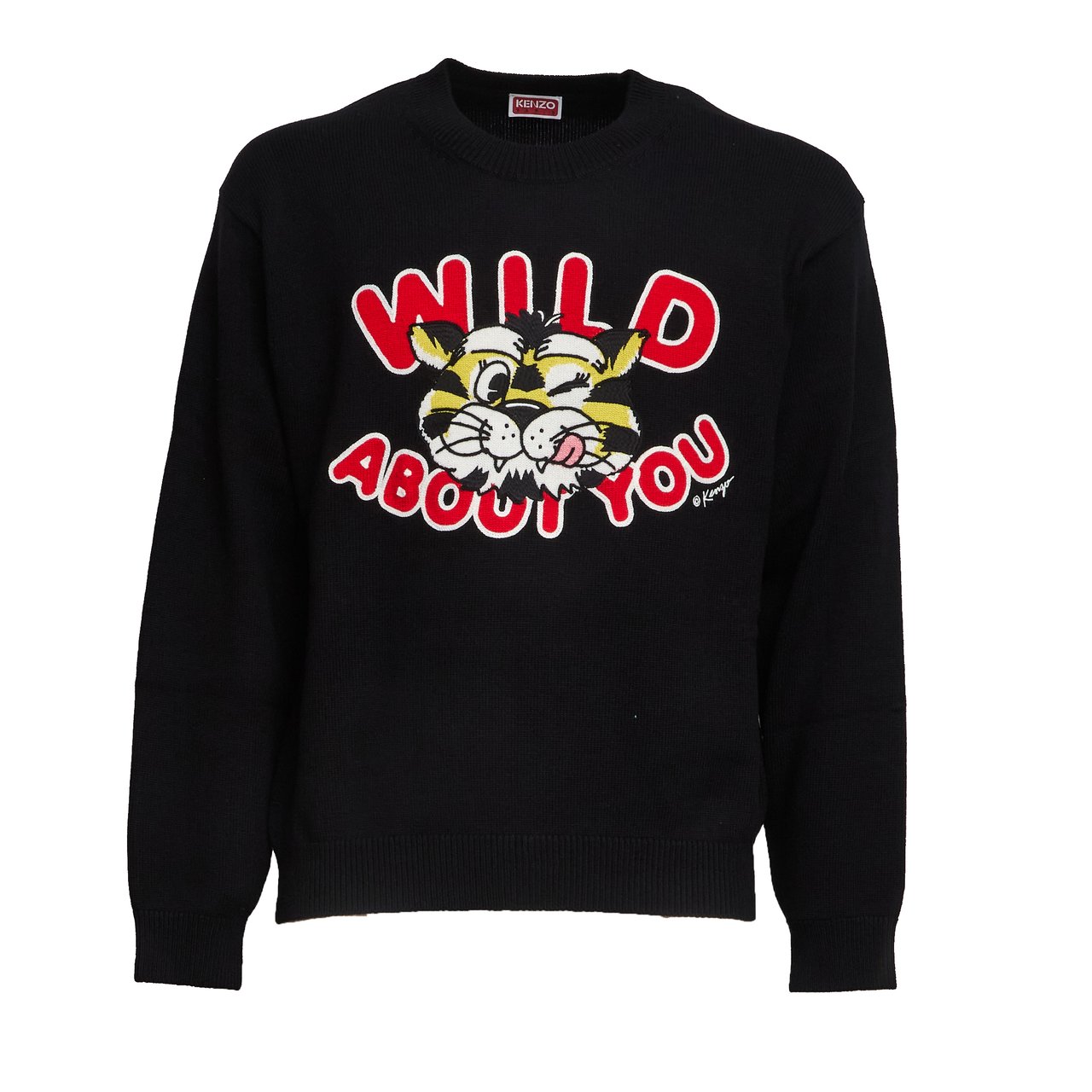 Kenzo Wild Tiger Intarsia Wool Cotton Sweater Zwart