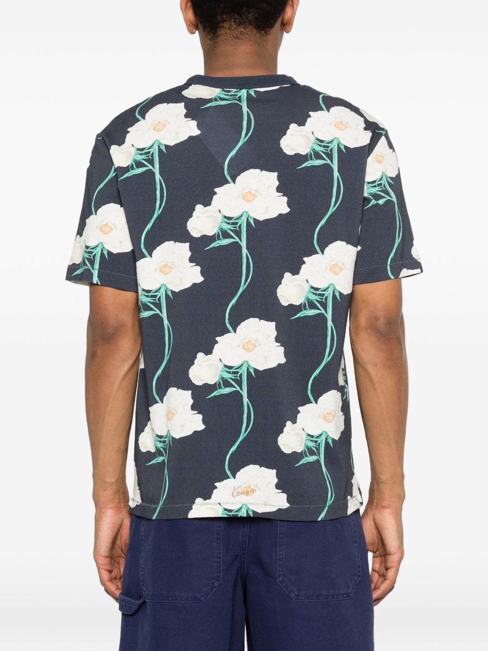 Kenzo Dark Blue Silk-Nylon Short-Sleeve T-Shirt Blauw