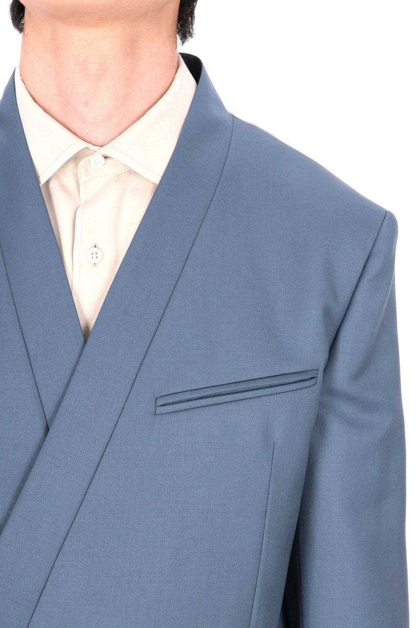 Kenzo Tailored Kimono Double-Breasted Virgin Wool Jacket Blauw