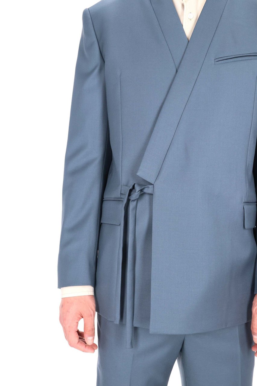 Kenzo Tailored Kimono Double-Breasted Virgin Wool Jacket Blauw