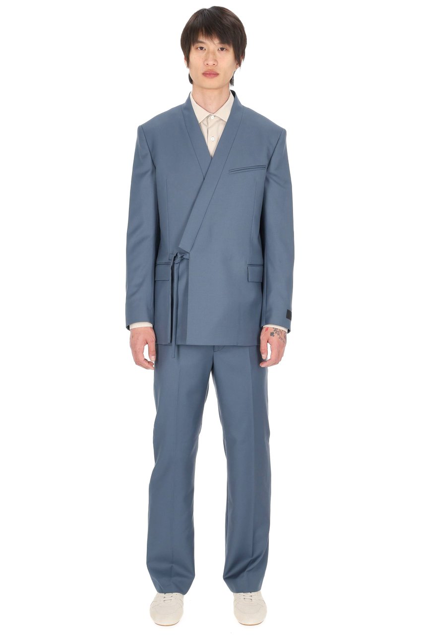 Kenzo Tailored Kimono Double-Breasted Virgin Wool Jacket Blauw