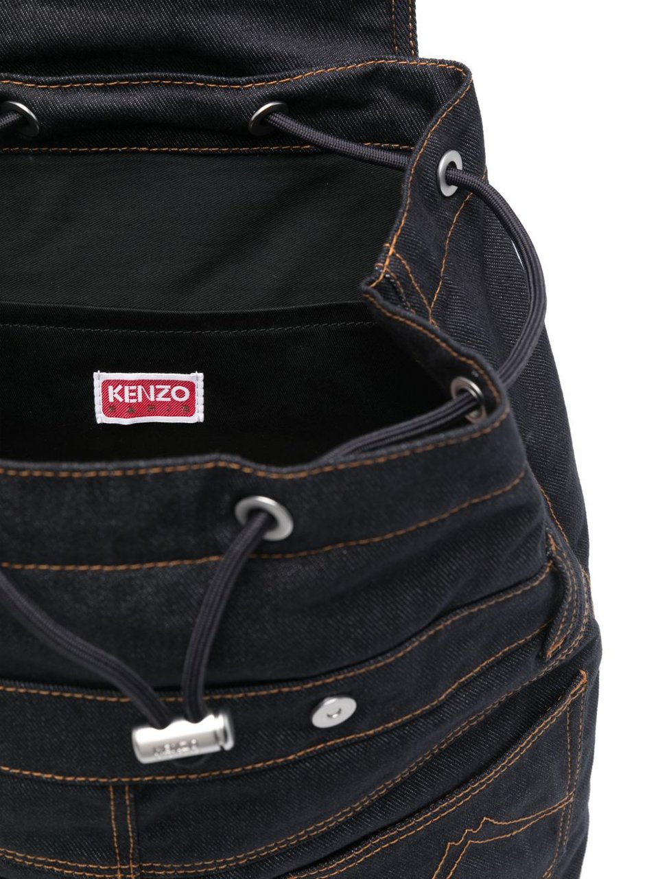Kenzo Structured Black Backpack With Orange Stitching Zwart