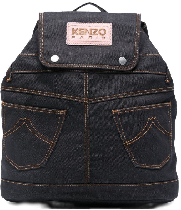 Kenzo Structured Black Backpack With Orange Stitching Zwart