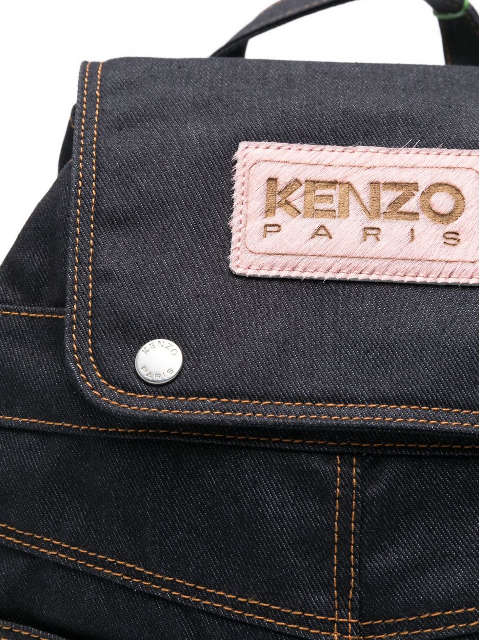 Kenzo Structured Black Backpack With Orange Stitching Zwart