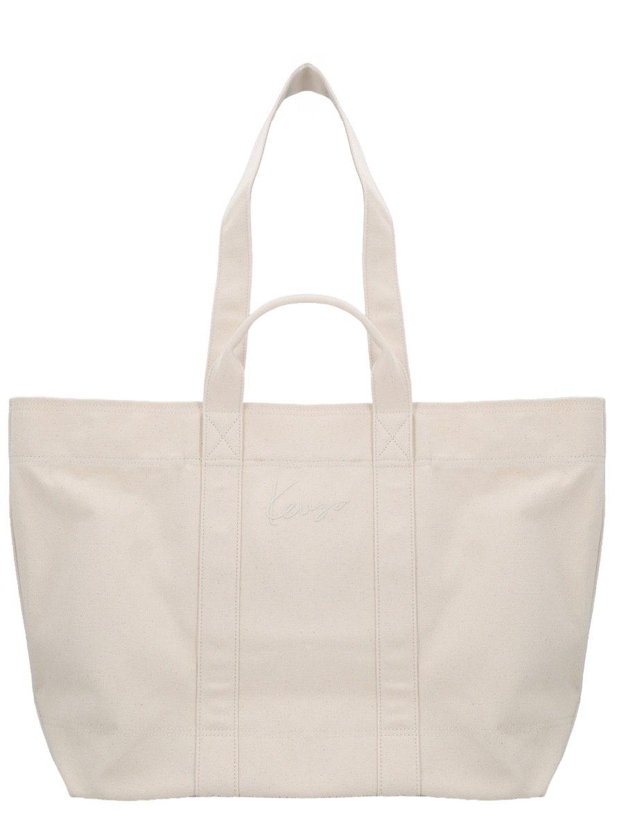 Kenzo Natural Beige Cartoon Cotton Large Tote Bag Neutraal