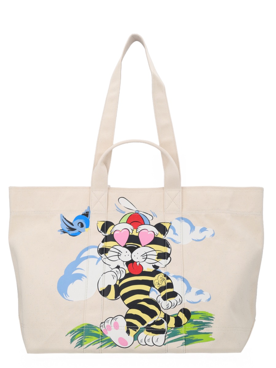 Kenzo Natural Beige Cartoon Cotton Large Tote Bag Neutraal