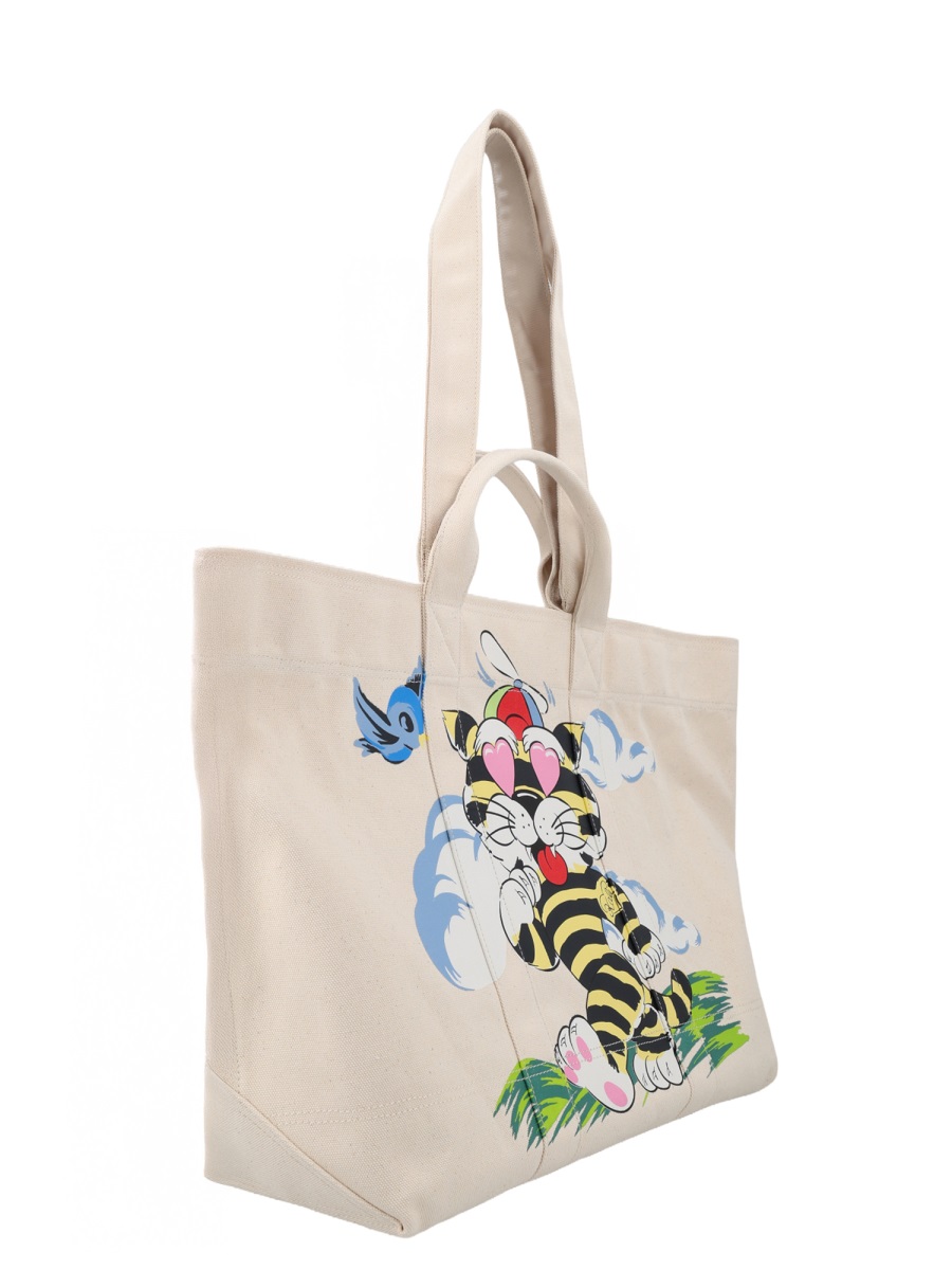 Kenzo Natural Beige Cartoon Cotton Large Tote Bag Neutraal