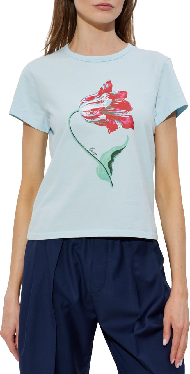 Kenzo White Relaxed Fit Graphic Crew Neck Top Blauw