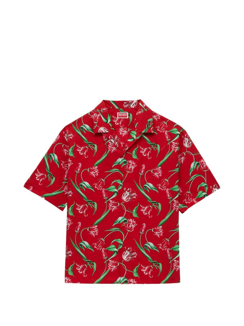 Kenzo Vibrant Red Short-Sleeved Casual Shirt with Floral Pattern Rood