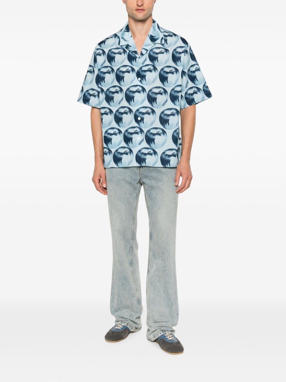 Kenzo Apple Print Short-Sleeved Shirt with Camp Collar Blauw