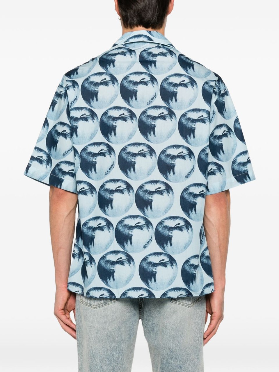 Kenzo Apple Print Short-Sleeved Shirt with Camp Collar Blauw