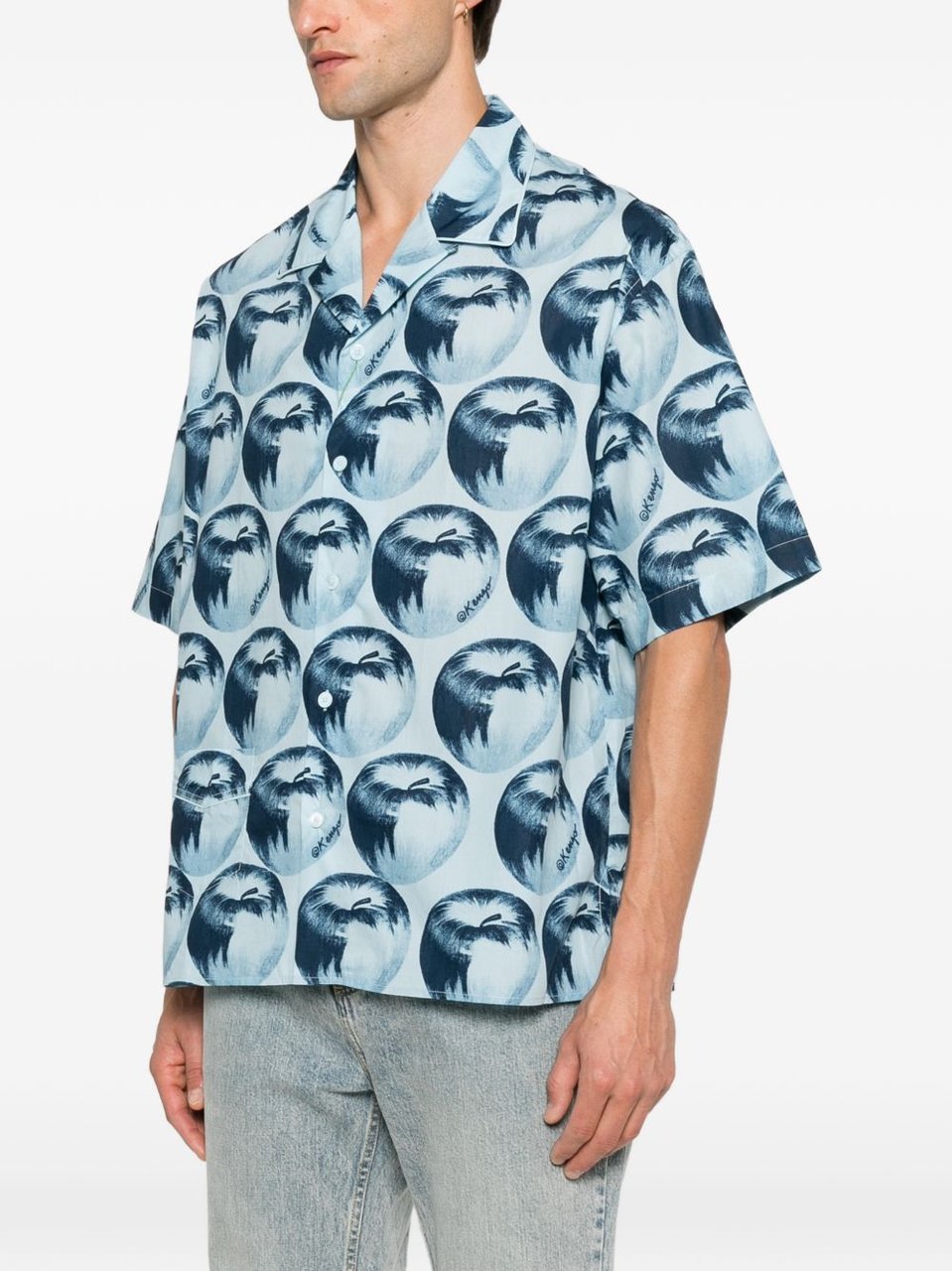 Kenzo Apple Print Short-Sleeved Shirt with Camp Collar Blauw