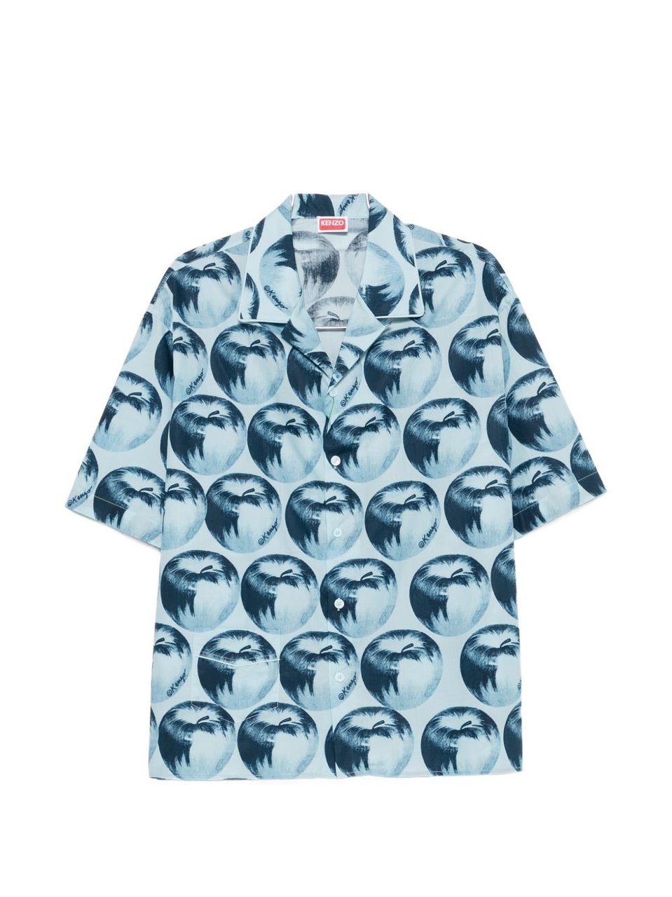 Kenzo Apple Print Short-Sleeved Shirt with Camp Collar Blauw