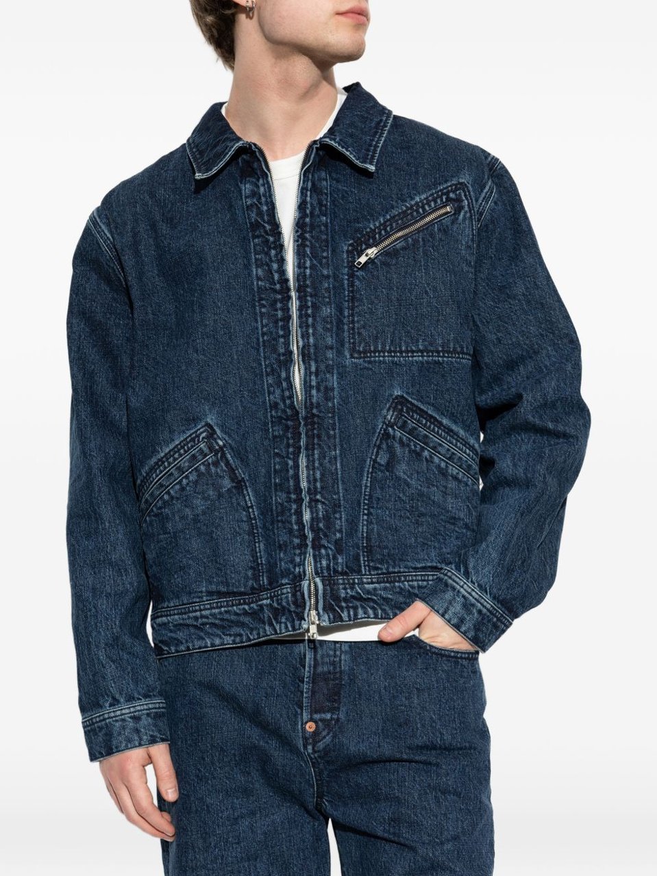 Kenzo Classic Minimalist Zip Front Denim Jacket Blauw